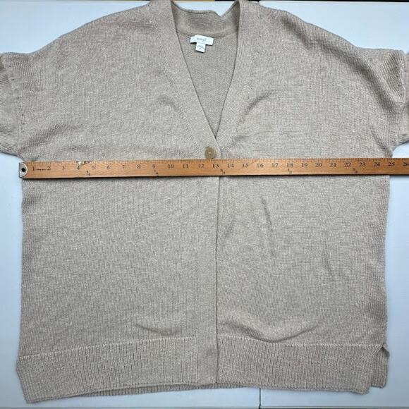 J Jill Purejill Sweater Womens Extra Large Tan Cardigan 3/4 Length Sleeve Preppy - Picture 10 of 13